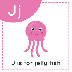 Learning English alphabet for kids. Letter J. Cute cartoon jelly fish.