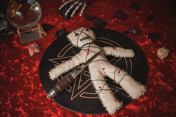 Voodoo Magic. Witchcraft with a doll. Concept of magic.	