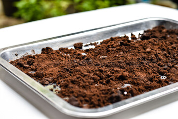 Coffee grounds dried in the sunlight