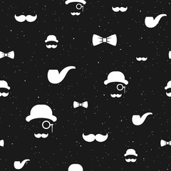 Seamless pattern with gentleman on black background.