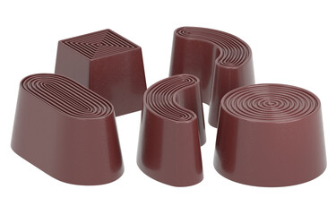 Realistic 3d illustration of elegant chocolate candies of different shapes isolated on white background