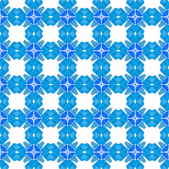 Fototapeta premium Watercolor summer ethnic border pattern. Blue