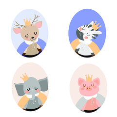 animals set in crown on the white background