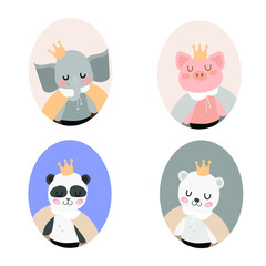 animals set in crown on the white background