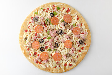 Frozen pizza on a white background