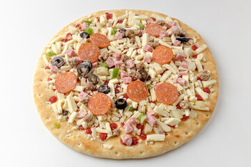 Frozen pizza on a white background