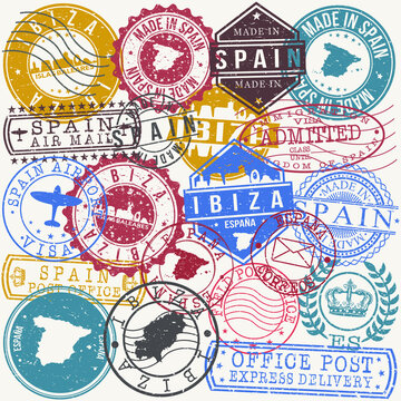 Ibiza Spain Set of Stamps. Travel Stamp. Made In Product. Design Seals Old Style Insignia.