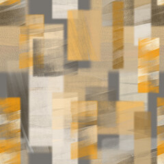 Seamless abstract, geometric pattern, yellow-gray background. Paper texture, paint texture, rectangles, streaks, stains, digital drawing.