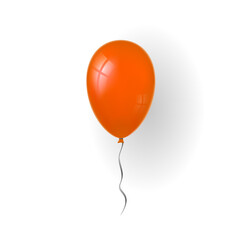 Balloon 3D icon, isolated on white background. Baloon mockup for Halloween party celebration. Realistic orange design. Helium gift ballon with ribbon. Glossy decoration. Vector illustration - obrazy, fototapety, plakaty