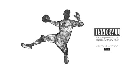 Abstract silhouette of a wireframe handball player from particles on the background. Convenient organization of eps file. Vector illustartion. Thanks for watching