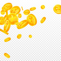 Chinese yuan coins falling. Adorable scattered CNY coins. China money. Pleasant jackpot, wealth or success concept. Vector illustration.