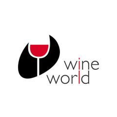 Obraz premium Wine logo. Logo for a liquor store, restaurant, bar. A glass of red wine against the background of a black oval with the inscription 