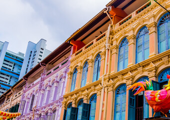 Chinatown colorful heritage buildings at Singapore Chinatown, Singapore