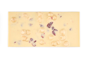 Fototapeta na wymiar Macro photo of Chocolate bar. Broken pieces over white background. Milk chocolate pieces isolated on white background