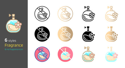 No fragrance icon set. Fragrant free and perfume cosmetics various style collection vector illustration
