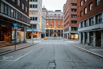 Street view of Oslo city Architecture in Norway at Dusk
