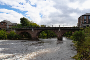 Fototapeta na wymiar Scene at the river in Blairgowrie in Scotland. Blairgowrie Bridge and River Ericht.
