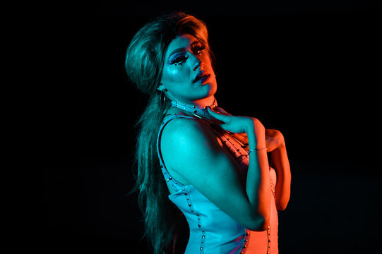 Stylish drag queen in dress