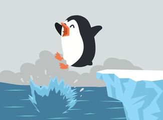 Cute penguin jumping in ocean