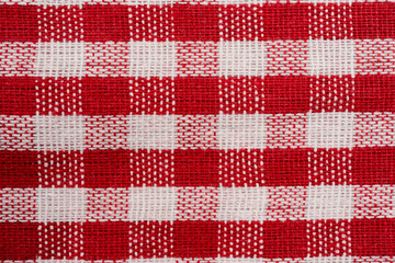 red tablecloth on white background, red kitchen checkered tablecloth