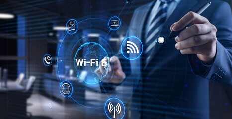 Wifi 6 Wireless internet connection network technology concept. - obrazy, fototapety, plakaty