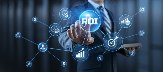 Obraz premium ROI Return on investment financial technology trading business and finance concept.