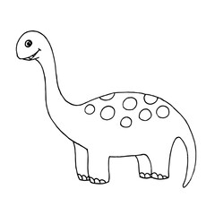 Doodle dinosaur with a long neck cartoon on a white background.Vector dinosaur can be used in coloring pages,postcards,children's illustrations, textiles.