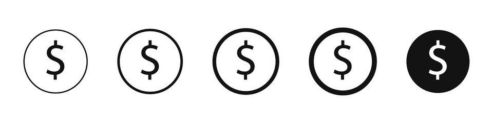 Dollar coins icons set isolated on white background. Finance and business concept. Vector illustration