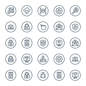 Outline icons for internet security.