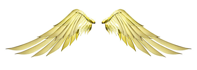 Golden angel wing with gold color isolated and clipping path