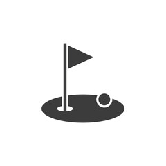 Golf course icon. Simple illustration of golf flag with ball for recreation or sports apps design.