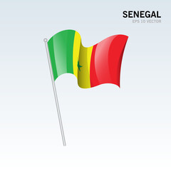 Senegal waving flag isolated on gray background