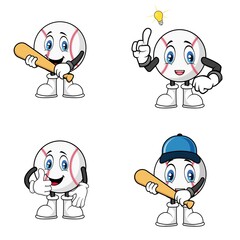 Fototapeta premium Baseball ball mascot cartoon bundle vector graphics
