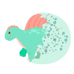 Dinosaur egg. Cute prehistoric animal. Little dinosaur's birthday. Bright children's print. Vector illustration on a white background