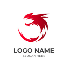 dragon logo design with flat red color style