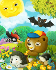 Obraz na płótnie Canvas cartoon fun scene forest animals friends together