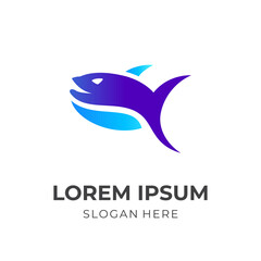 modern fish logo template with flat purple and blue color style