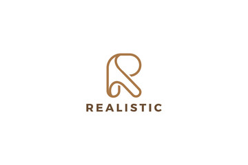 Letter R brown color line art minimalist logo     