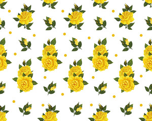 seamless pattern with flowers of yellow roses, Handmade digital oil illustration.