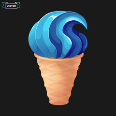 Blue soft ice cream cone.