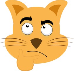 Vector emoticon illustration of a cartoon cat's face with a thinking expression