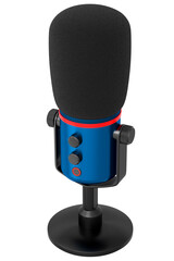 3D rendering of blue studio condenser microphone isolated on white background