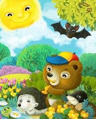 Fototapeta premium cartoon fun scene forest animals friends together
