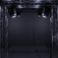Display,Platform for design,Blank product stand with truss and lighting.3D render.