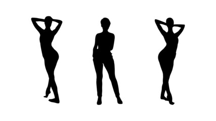 vector black silhouettes of women on white background, girls silhouette