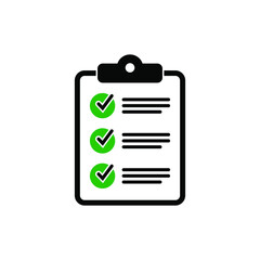 Clipboard with checklist icon for web with green check boxes isolated on white background.