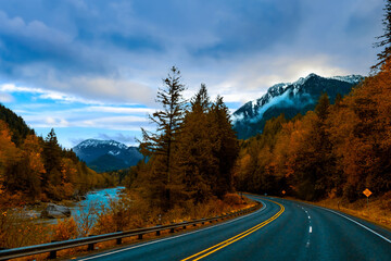 Autumn season road in Washington States, ,USA