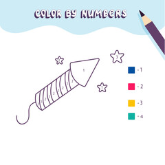 Coloring page with cracker. Color by numbers. Educational kid game, drawing preschool childrens activity, printable worksheet.

