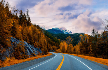 Autumn season road in Washington States, ,USA
