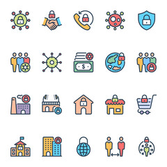 Filled outline icons for lockdown.